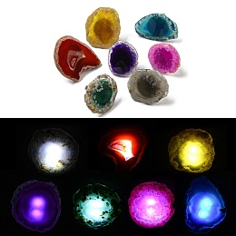 Dyed & Heatsd Natural Agate Slice USB Night Light Decoration, Healing Stone Night Lamp for Bedroom Home Decor, Mixed Color, 38~67.5x33~41x26~27mm