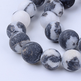 Honeyhandy Natural Zebra Jasper Beads Strands, Frosted, Round, 6~6.5mm, Hole: 1mm, about 63pcs/strand, 15.5 inch