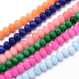 Honeyhandy Natural Jade Bead Strands, Dyed, Faceted, Abacus Beads, Rondelle, Mixed Color, 4~5x3mm, Hole: 0.5mm, about 116-120pcs/strand, 13.58 inch~13.78 inch(34.5~35cm)