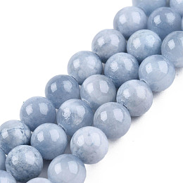 Honeyhandy Natural Dyed Yellow Jade Beads Strands, Round, Light Steel Blue, 6.5mm, Hole: 1mm, about 49pcs/strand, 15.75 inch(40cm)