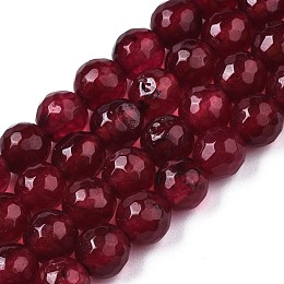 Honeyhandy Natural White Jade Bead Strands, Dyed, Faceted, Round, Dark Red, 6~6.5mm, Hole: 1mm, about 60pcs/strand, 14.06 inch~14.57 inch(35.7~37cm)