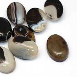 Honeyhandy Oval Dyed Natural Striped Agate/Banded Agate Cabochons, Black, 29~30x19~20x6~7mm