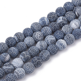 Honeyhandy Natural Weathered Agate Beads Strands, Dyed, Frosted, Round, Prussian Blue, 8mm, Hole: 1mm, about 48pcs/strand, 14 inch