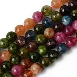 Honeyhandy Natural Quartz Beads Strands, Dyed & Heated, Imitation Tourmaline, Round, Mixed Color, 8~8.5mm, Hole: 1.2mm, about 47pcs/strand, 14.96 inch(38cm)