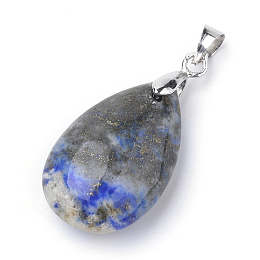 Honeyhandy Natural Lapis Lazuli Pendants, with Alloy Findings, teardrop, Platinum, 23~24x14x8mm, Hole: 4x5mm