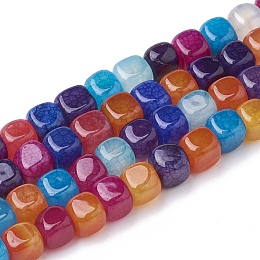 Honeyhandy Natural Agate Beads Strands, Dyed, Cube, Colorful, 7.5~8x7~7.5x7~7.5mm, Hole: 1mm, about 50pcs/strand, 14.5 inch