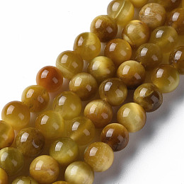 Honeyhandy Natural Tiger Eye Beads Strands, Round, Gold, 6~6.5mm, Hole: 1mm, about 62~63pcs/strand, 14.76 inch~14.96 inch(37.5~38cm)