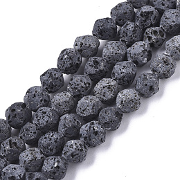 Honeyhandy Natural Lava Rock Beads Strands, Round, Bumpy, Faceted, Black, 6x6mm, Hole: 1mm, about 64pcs/Strand, 15.16 inch(38.5cm)