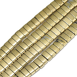 Honeyhandy Electroplate Non-magnetic Synthetic Hematite Multi-Strand Links, 2 Hole, for Tile Elastic Bracelets Making, Rectangle, Real 18K Gold Plated, 5x2x2.5mm, Hole: 0.9mm, about 160~166pcs/strand, 15.75 inch(40cm)