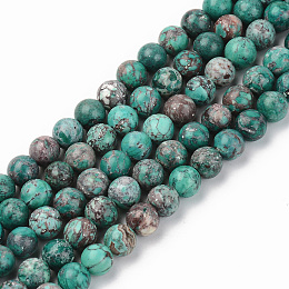 Honeyhandy Natural American Turquoise Beads Strands, Dyed & Heated, Round, Teal, 6mm, Hole: 1mm, about 59~60pcs/strand, 15-1/8 inch(38.5cm)