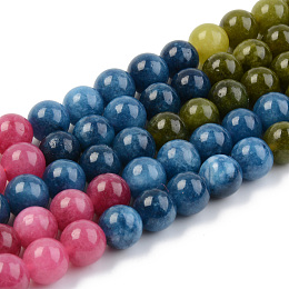 Round Dyed Natural Quartz Beads Strands, Mixed Color, 10.5mm, Hole: 1mm, about 40pcs/strand, 14.88 inch(37.8cm)