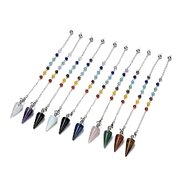 Honeyhandy Natural & Synthetic Gemstone Dowsing Pendulum Big Pendants, with Mixed Stone and Platinum Brass Findings, Cone, 250~260mm