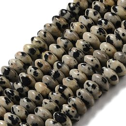 Natural Dalmatian Jasper Beads Strands, Saucer Beads, Rondelle, 6.5x3mm, Hole: 1mm, about 118~119pcs/strand, 15.35''(39cm)