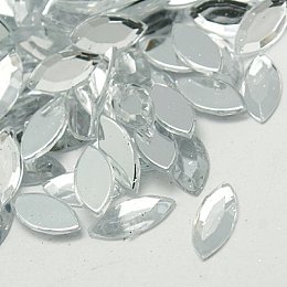 Honeyhandy Imitation Taiwan Acrylic Rhinestone Cabochons, Flat Back & Faceted, Horse Eye, Clear, 20x9x3mm, about 500pcs/bag