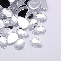 Honeyhandy Imitation Taiwan Acrylic Rhinestone Cabochons, Flat Back, Faceted Teardrop, Clear, 18x13x4mm, about 500pcs/bag