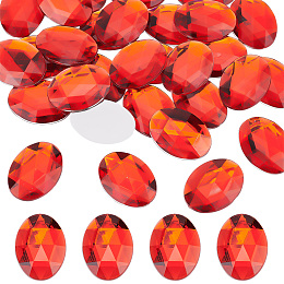 FINGERINSPIRE Flat Back Acrylic Rhinestone Cabochons, Faceted, Oval, Red, 40x30x6mm, 30pcs/box