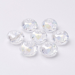 Honeyhandy Glass European Beads, Large Hole Beads, No Metal Core, Faceted, Rondelle, Clear, 14x8mm, Hole: 5mm