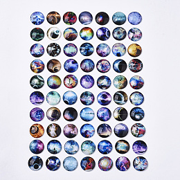 Glass Cabochons, with Self-Adhesive, for DIY Jewelry Making, Half Round with Mixed Patterns, Starry Sky Pattern, 25x6mm