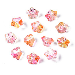 ARRICRAFT Two Tone Transparent Spray Painted Glass Beads, Flower, Hot Pink, 10x10x7mm, Hole: 1.2mm