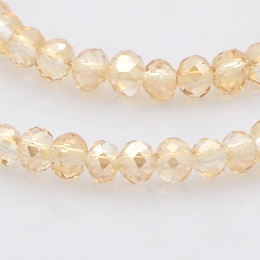 Honeyhandy Pearl Luster Plated Faceted Rondelle Glass Beads Strands, Wheat, 3.5x2.5mm, Hole: 1mm, about 100pcs/strand, 10 inch