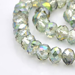 Honeyhandy Half Rainbow Plated Faceted Rondelle Glass Beads Strands, Clear, 8x6mm, Hole: 1mm, about 72pcs/strand, 16.5 inch