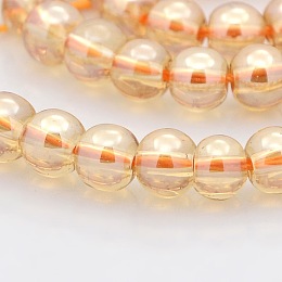 Honeyhandy Pearl Luster Plated Glass Round Beads Strands, Sandy Brown, 6mm, Hole: 1mm, about 69pcs/strand, 16.1 inch