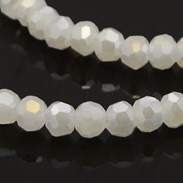 Honeyhandy AB Color Plated Imitation Jade Glass Faceted Round Beads Strands, White, 3mm, Hole: 1mm, 100pcs/strand, 11.5 inch