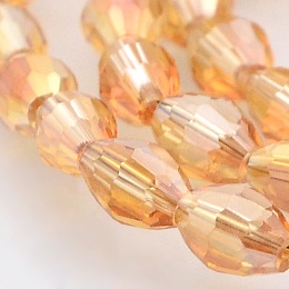 Honeyhandy AB Color Plated Glass Faceted Rice Beads Strands, Gold, 6x4mm, Hole: 1mm, about 72pcs/strand, 16 inch