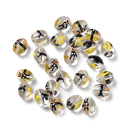 Transparent Glass Beads, with Enamel, Oval with Star & Rabbit, Black, 16x12.5mm, Hole: 1.6mm