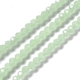 Faceted Glass Beads Strands, Round, Light Green, 6x5.5mm, Hole: 1.2mm, about 95pcs/strand, 22.24''(56.5cm)