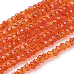 Honeyhandy Glass Beads Strands, Faceted, Rondelle, Orange Red, 3x2mm, Hole: 0.5mm, about 150~160pcs/strand, 15.35 inch(39cm)