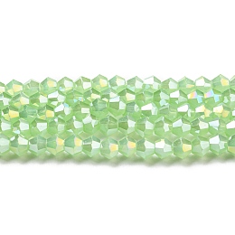 Honeyhandy Imitation Jade Electroplate Glass Beads Strands, AB Color Plated, Faceted, Bicone, Green, 4x4mm, Hole: 0.8mm, about 82~85pcs/strand, 30.5~31cm