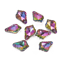 Honeyhandy Faceted Glass Pendants, Leaf, Colorful, 16x11x6mm, Hole: 1.5mm