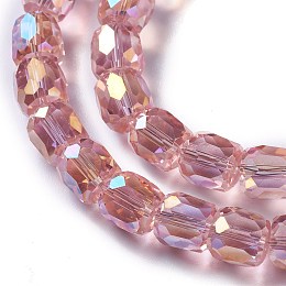 Honeyhandy AB Color Plated Glass Beads, Faceted Barrel, Pale Violet Red, 8x8mm, Hole: 1mm