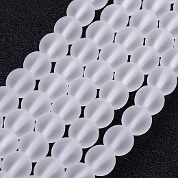 Honeyhandy Frosted Glass Bead Strands, Round, Clear, 10mm, Hole: 1mm, about 32pcs/strand, 14.5 inch