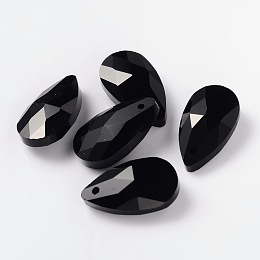 Honeyhandy Faceted Glass Pendants, teardrop, Black, 22x13x7mm, Hole: 1mm