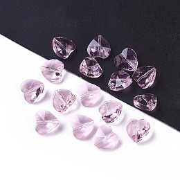 Honeyhandy Transparent Glass Beads, Faceted, Heart, Pink, 14x14x8~9mm, Hole: 1~1.2mm