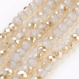 Honeyhandy Electroplate Glass Beads Strands, Opalite, Half Rainbow Plated, Faceted, Rondelle, Linen, 6x4~5mm, Hole: 0.8~1mm, about 88~92pcs/strand, 15.5 inch~16 inch