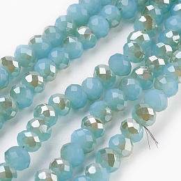 Honeyhandy Electroplate Glass Beads Strands, Imitation Jade Glass, Half Rainbow Plated, Faceted, Rondelle, Medium Turquoise, 6x4~5mm, Hole: 0.8~1mm, about 88~92pcs/strand, 15.5 inch~16 inch(39~45cm)