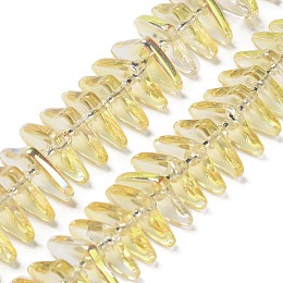 Electroplate Glass Beads Strands, Triangle, Light Khaki, 9x15.5~16x2.8~3mm, Hole: 1mm, about 119~131pcs/strand, 24.21''~24.41''(61.5~62cm)