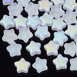 Honeyhandy Electroplate Glass Beads, Frosted, AB Color Plated, Star, Clear AB, 8x8x4mm, Hole: 0.8~1mm