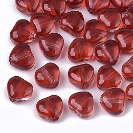 Honeyhandy Transparent Spray Painted Glass Beads, Heart, FireBrick, 6x6x4mm, Hole: 0.9mm