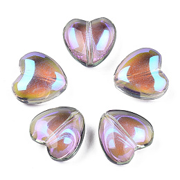 Honeyhandy Transparent Electroplate Glass Beads, AB Color Plated, Heart, Violet, 12x12x5.5mm, Hole: 1mm