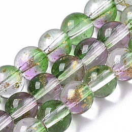 Honeyhandy Transparent Spray Painted Glass Bead Strands, with Golden Foil, Round, Medium Sea Green, 6~7mm, Hole: 1.2~1.5mm, about 65~67pcs/Strand, 14.76 inch~15.12 inch(37.5~38.4cm)