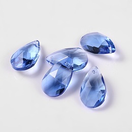 Honeyhandy Faceted Teardrop Glass Pendants, Royal Blue, 16x9x6mm, Hole: 1mm