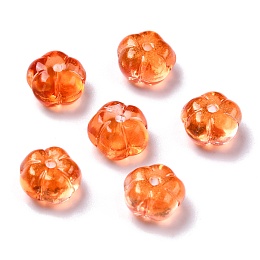 Honeyhandy Autumn Theme Transparent Glass Beads, with Glitter Powder, Pumpkin, Orange, 9.5~10x6mm, Hole: 1.2mm