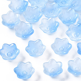 Honeyhandy Transparent Two Tone Spray Painted Glass Beads, Flower, Cornflower Blue, 7x11.5x11.5mm, Hole: 1.2mm