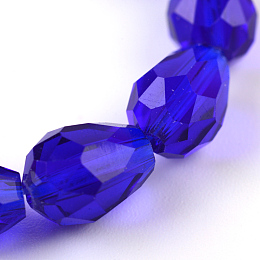 Honeyhandy Transparent Glass Bead Strands, Faceted Teardrop, Medium Blue, 8x6mm, Hole: 1mm, about 72pcs/strand, 22 inch