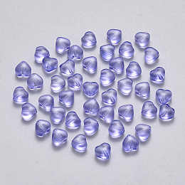 Arricraft Transparent Spray Painted Glass Beads, with Glitter Powder, Heart, Medium Slate Blue, 6x6x4mm, Hole: 0.7mm