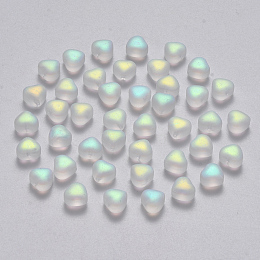 Arricraft Transparent Spray Painted Glass Beads, AB Color Plated, Frosted, Heart, Clear AB, 6x6x4mm, Hole: 0.7mm